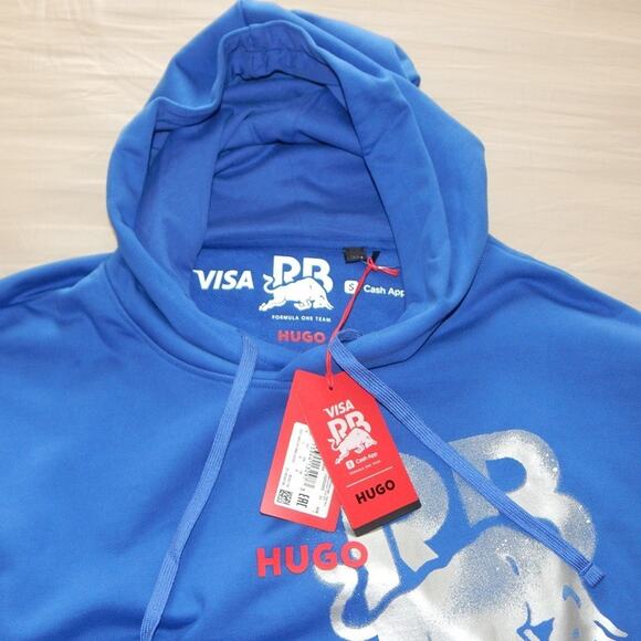 NWT HUGO Running Bulls Graphic Pullover Hoodie Blue in Cotton Terry Men's LARGE - Picture 12 of 13